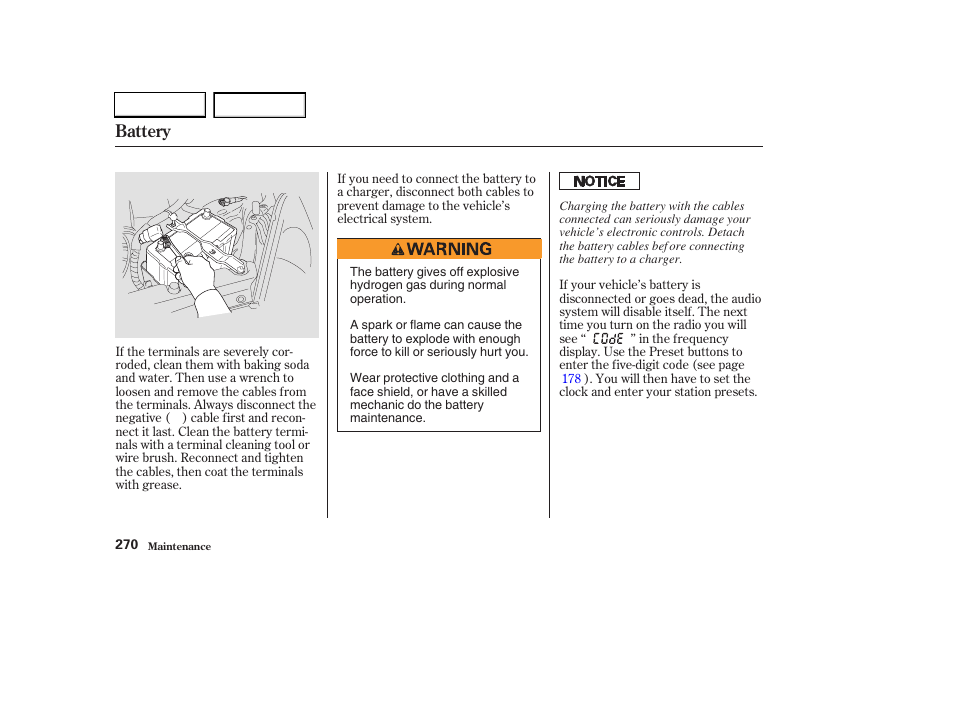Battery | HONDA 2003 CR-V - Owner's Manual User Manual | Page 274 / 374