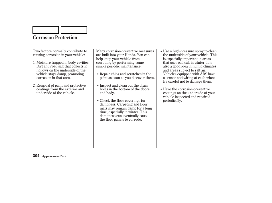 Corrosion protection | HONDA 2003 CR-V - Owner's Manual User Manual | Page 308 / 374