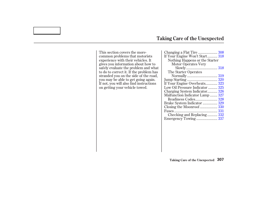 Taking care of the unexpected | HONDA 2003 CR-V - Owner's Manual User Manual | Page 311 / 374