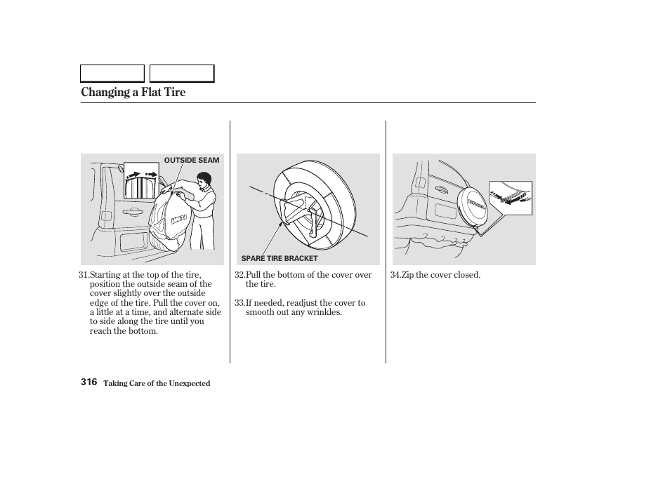 Changing a flat tire | HONDA 2003 CR-V - Owner's Manual User Manual | Page 320 / 374