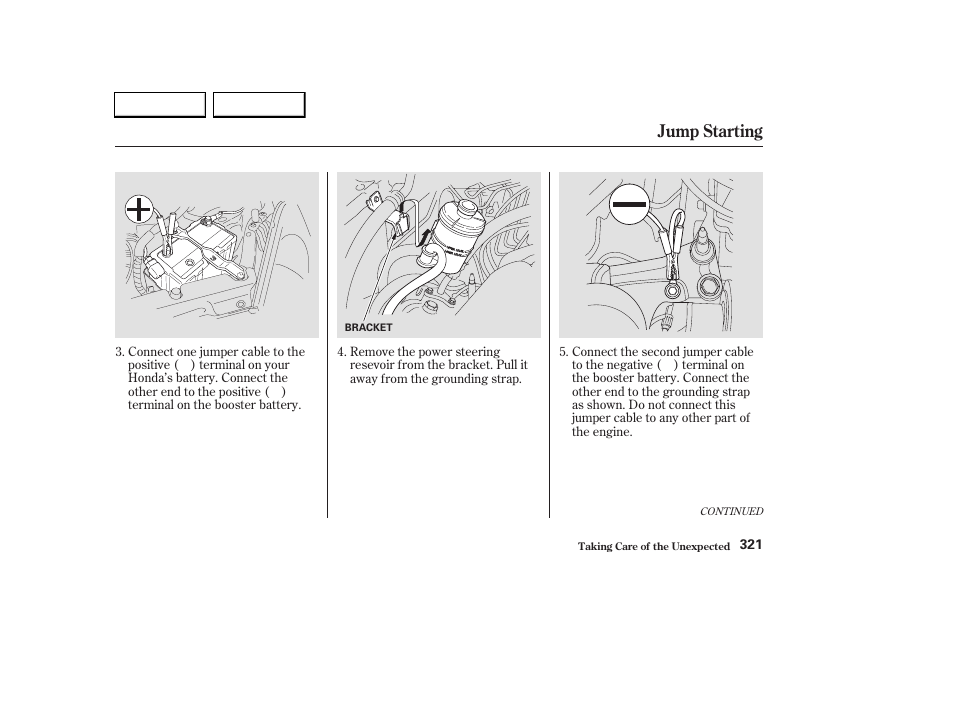 Jump starting | HONDA 2003 CR-V - Owner's Manual User Manual | Page 325 / 374