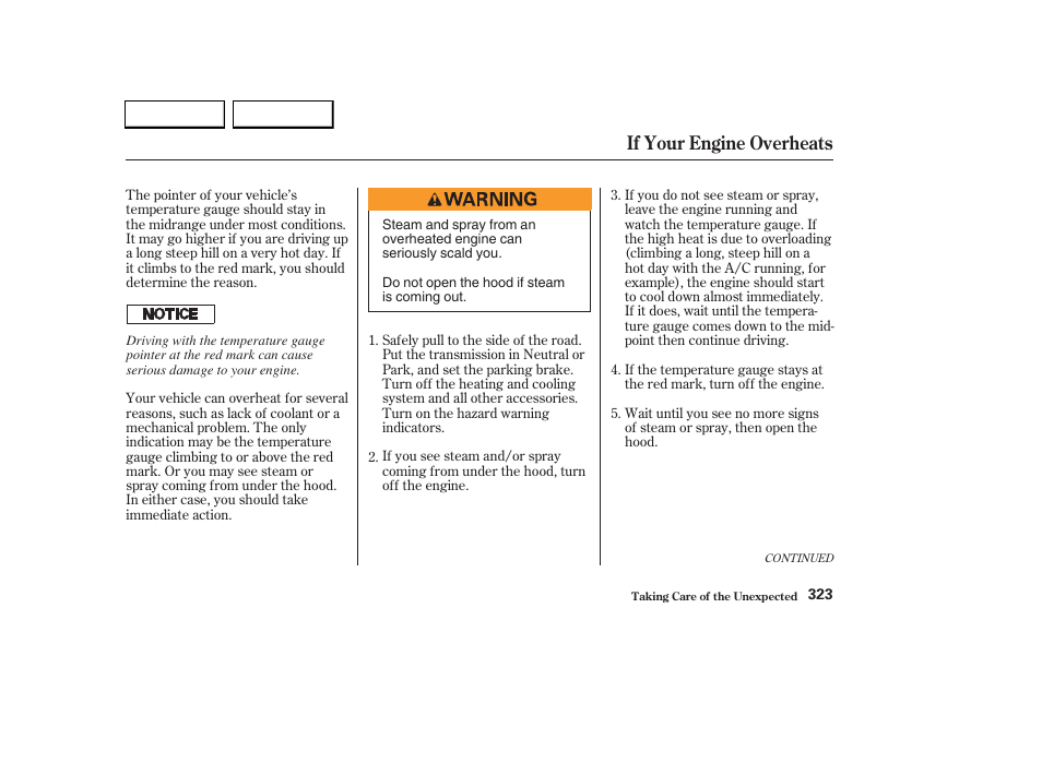 If your engine overheats | HONDA 2003 CR-V - Owner's Manual User Manual | Page 327 / 374