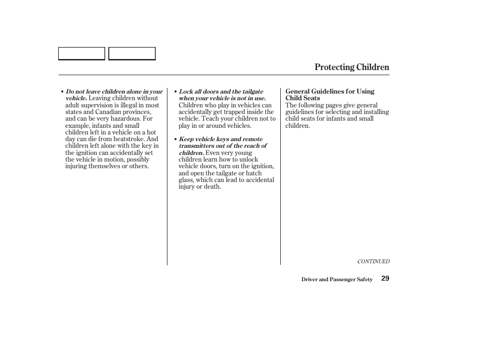 Protecting children | HONDA 2003 CR-V - Owner's Manual User Manual | Page 33 / 374