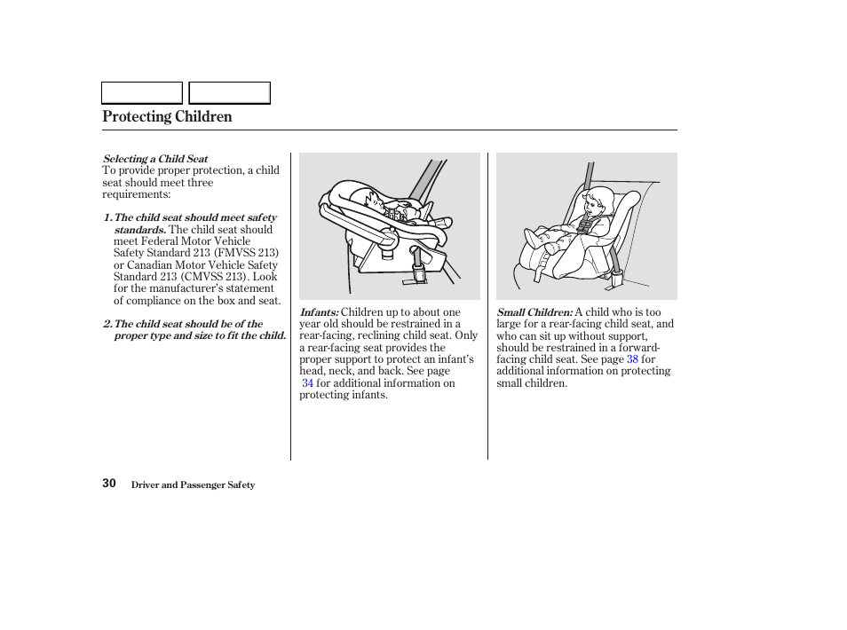 Protecting children | HONDA 2003 CR-V - Owner's Manual User Manual | Page 34 / 374