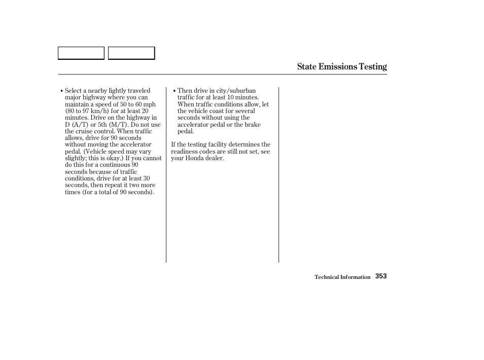 State emissions testing | HONDA 2003 CR-V - Owner's Manual User Manual | Page 357 / 374