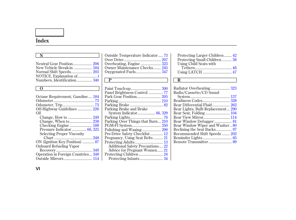 Index | HONDA 2003 CR-V - Owner's Manual User Manual | Page 370 / 374