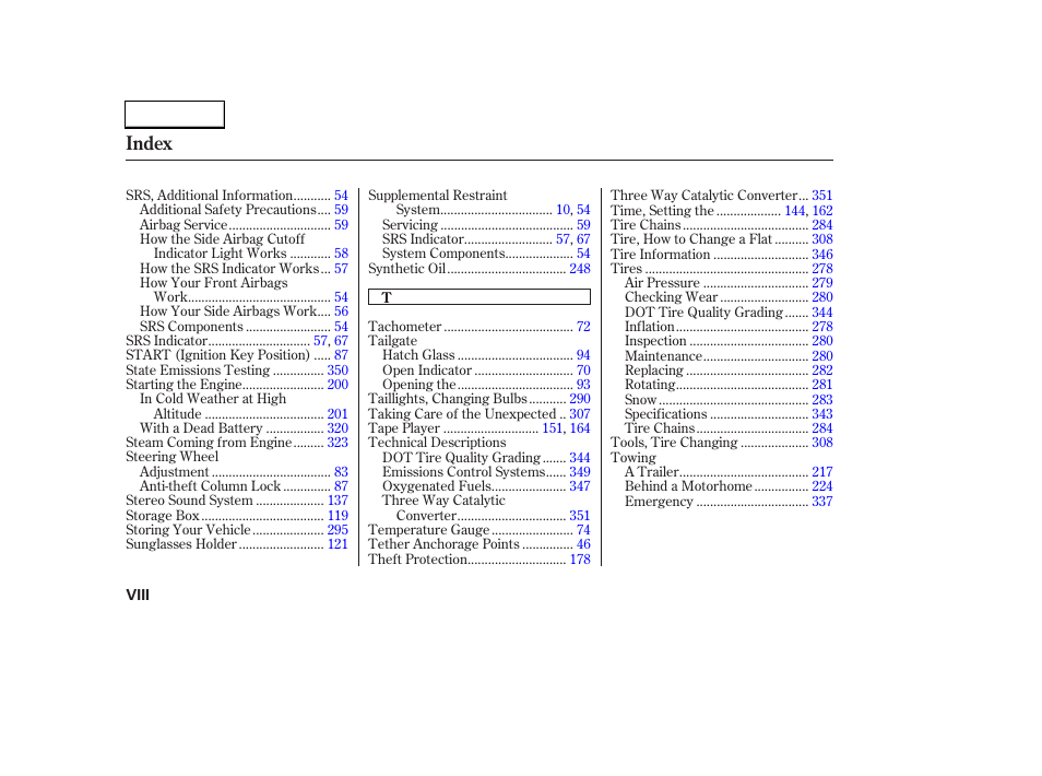 Index | HONDA 2003 CR-V - Owner's Manual User Manual | Page 372 / 374