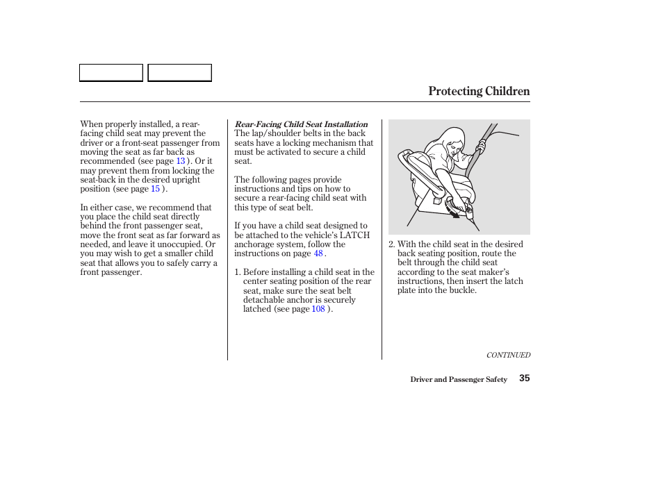 Protecting children | HONDA 2003 CR-V - Owner's Manual User Manual | Page 39 / 374