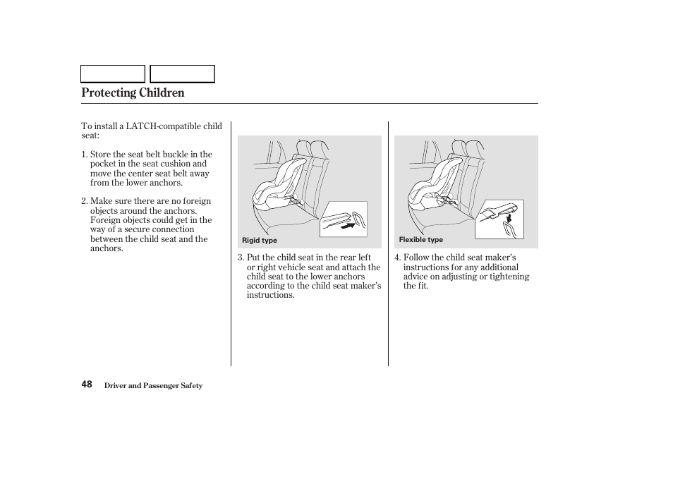 Protecting children | HONDA 2003 CR-V - Owner's Manual User Manual | Page 52 / 374