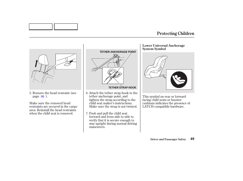 Protecting children | HONDA 2003 CR-V - Owner's Manual User Manual | Page 53 / 374