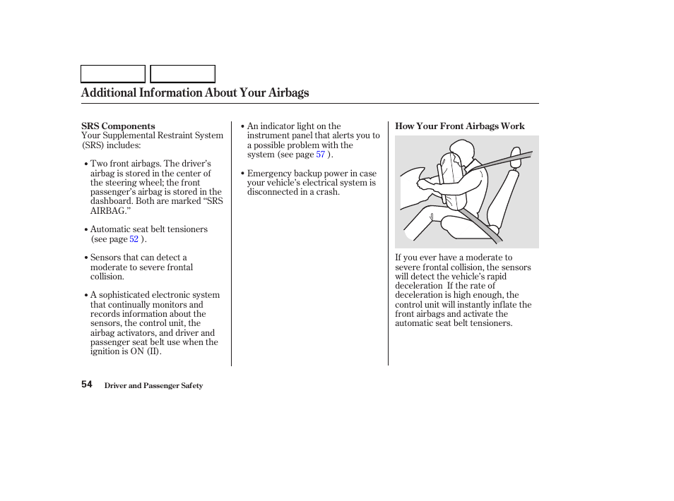 Additional information about your airbags | HONDA 2003 CR-V - Owner's Manual User Manual | Page 58 / 374