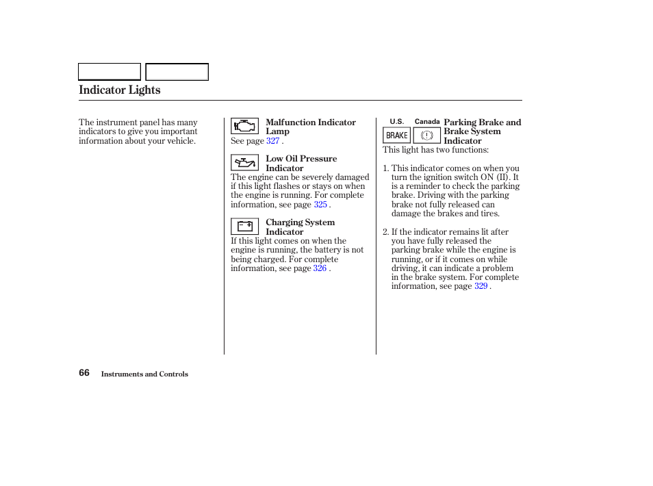 Indicator lights | HONDA 2003 CR-V - Owner's Manual User Manual | Page 70 / 374