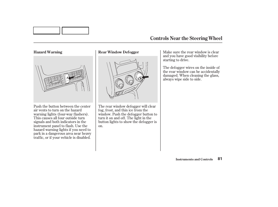 Controls near the steering wheel | HONDA 2003 CR-V - Owner's Manual User Manual | Page 85 / 374