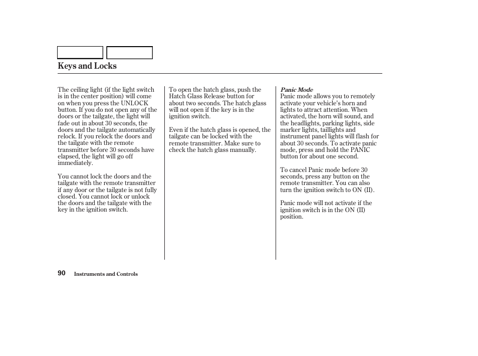 Keys and locks | HONDA 2003 CR-V - Owner's Manual User Manual | Page 94 / 374