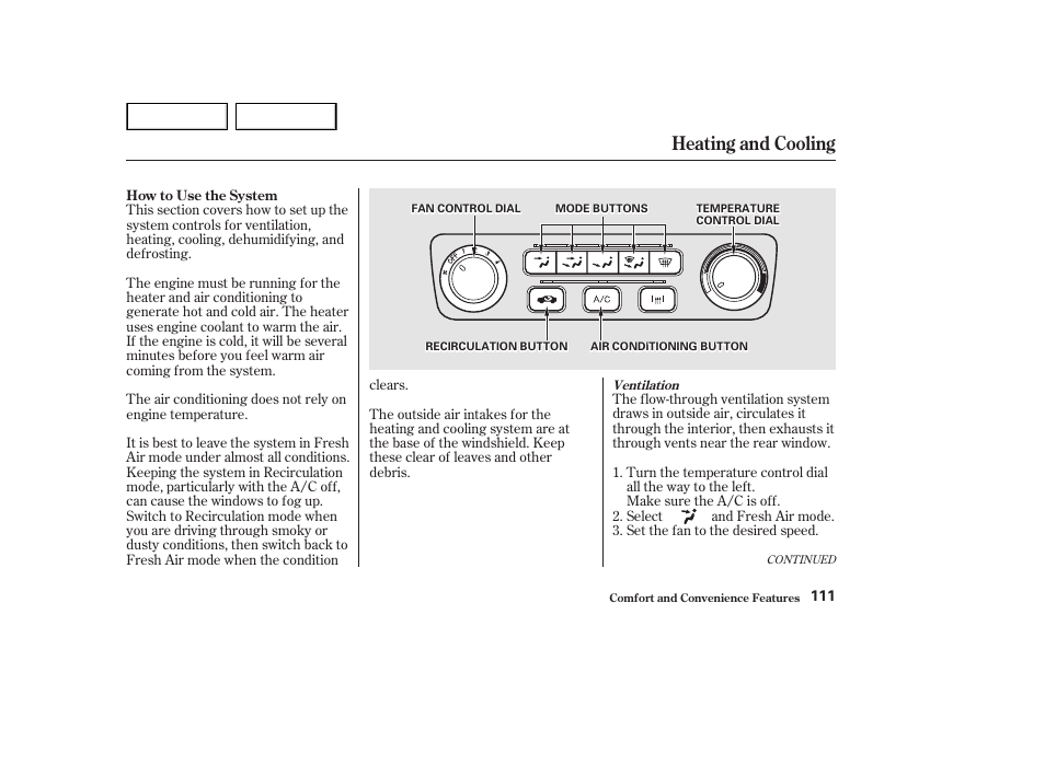 Heating and cooling | HONDA 2002 Accord Coupe - Owner's Manual User Manual | Page 114 / 375