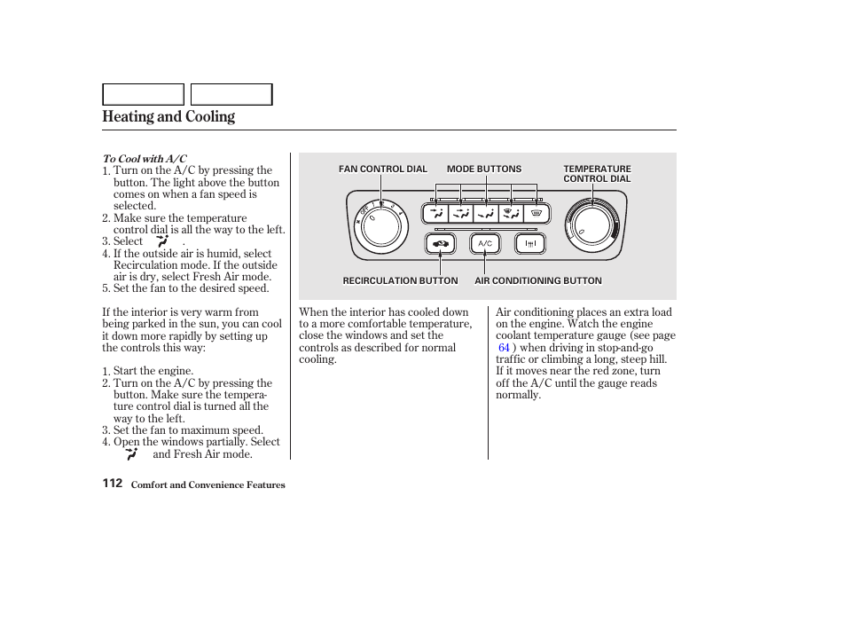 Heating and cooling | HONDA 2002 Accord Coupe - Owner's Manual User Manual | Page 115 / 375