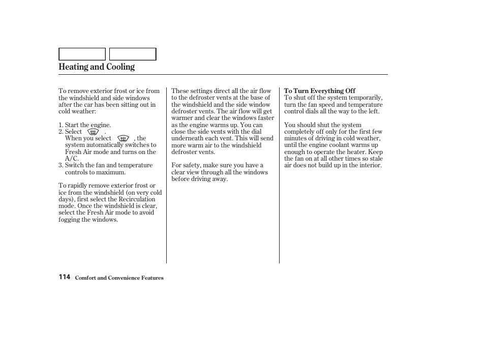 Heating and cooling | HONDA 2002 Accord Coupe - Owner's Manual User Manual | Page 117 / 375