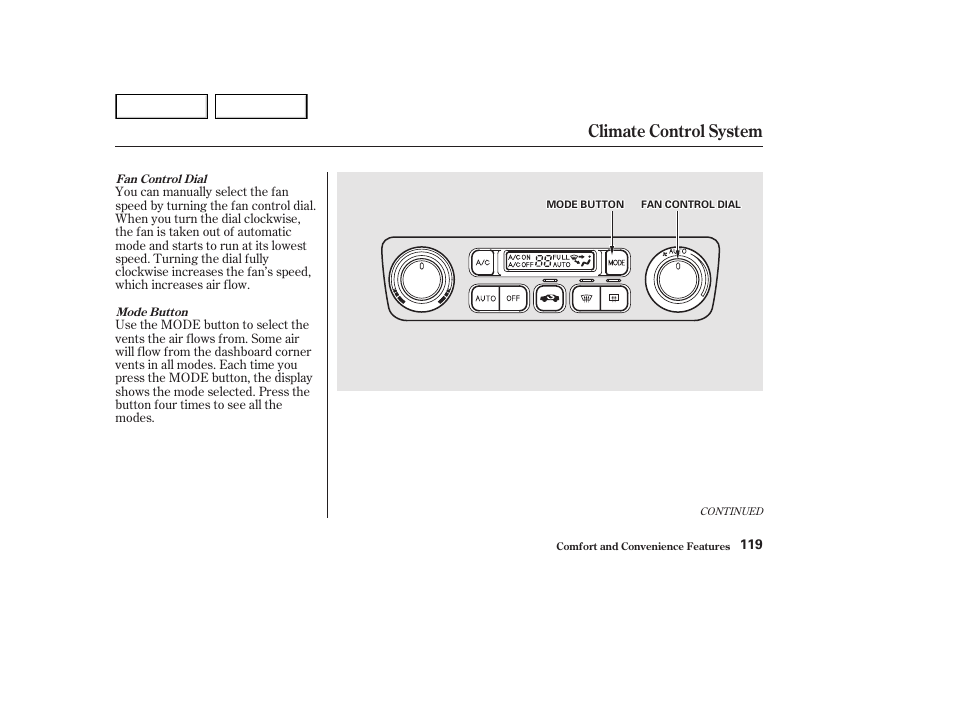 Climate control system | HONDA 2002 Accord Coupe - Owner's Manual User Manual | Page 122 / 375