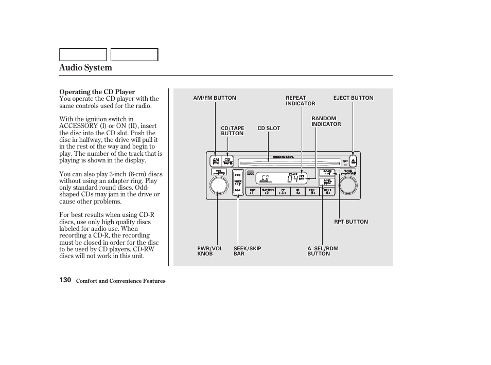 Audio system | HONDA 2002 Accord Coupe - Owner's Manual User Manual | Page 133 / 375