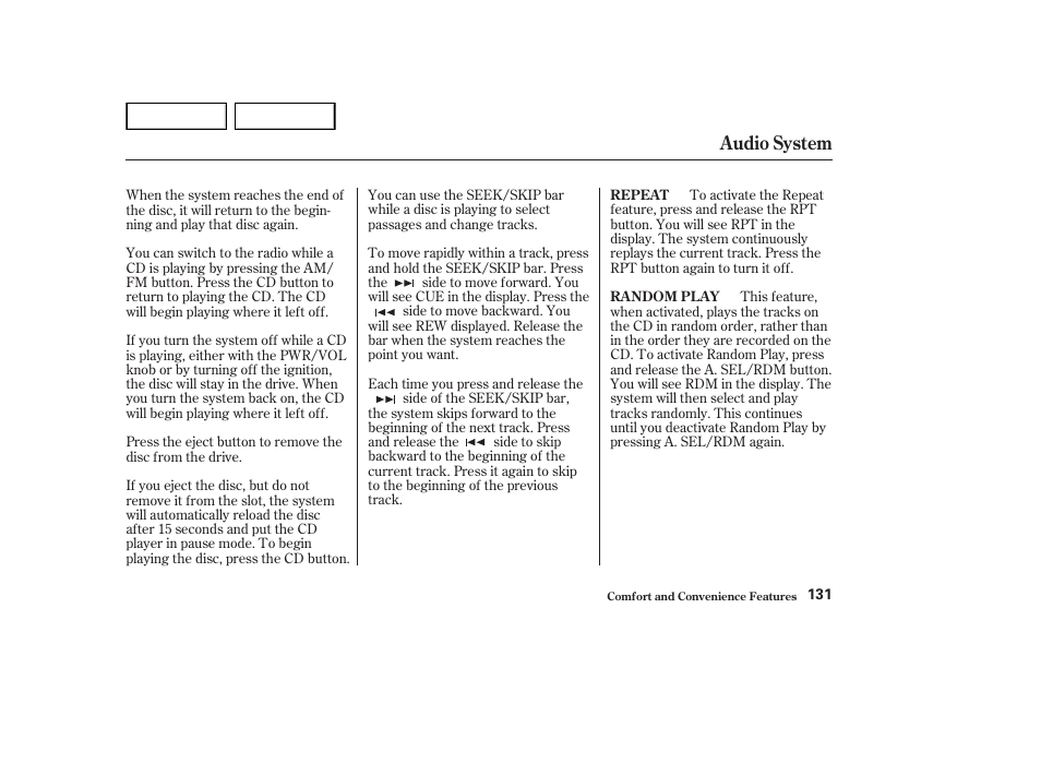 Audio system | HONDA 2002 Accord Coupe - Owner's Manual User Manual | Page 134 / 375