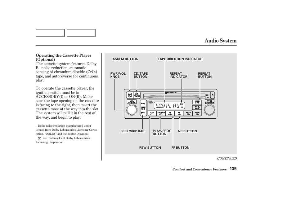 Audio system | HONDA 2002 Accord Coupe - Owner's Manual User Manual | Page 138 / 375