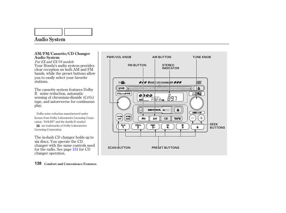 Audio system | HONDA 2002 Accord Coupe - Owner's Manual User Manual | Page 141 / 375