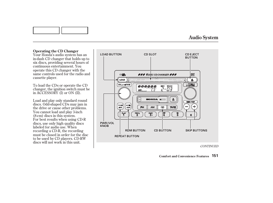 Audio system | HONDA 2002 Accord Coupe - Owner's Manual User Manual | Page 154 / 375