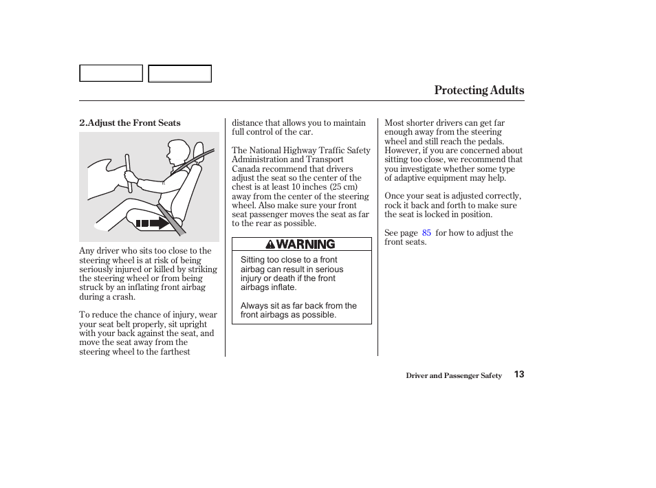 Protecting adults | HONDA 2002 Accord Coupe - Owner's Manual User Manual | Page 16 / 375