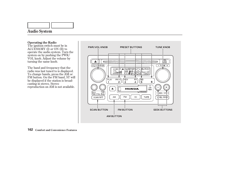 Audio system | HONDA 2002 Accord Coupe - Owner's Manual User Manual | Page 165 / 375