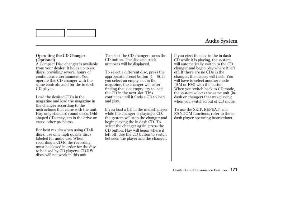 Audio system | HONDA 2002 Accord Coupe - Owner's Manual User Manual | Page 174 / 375