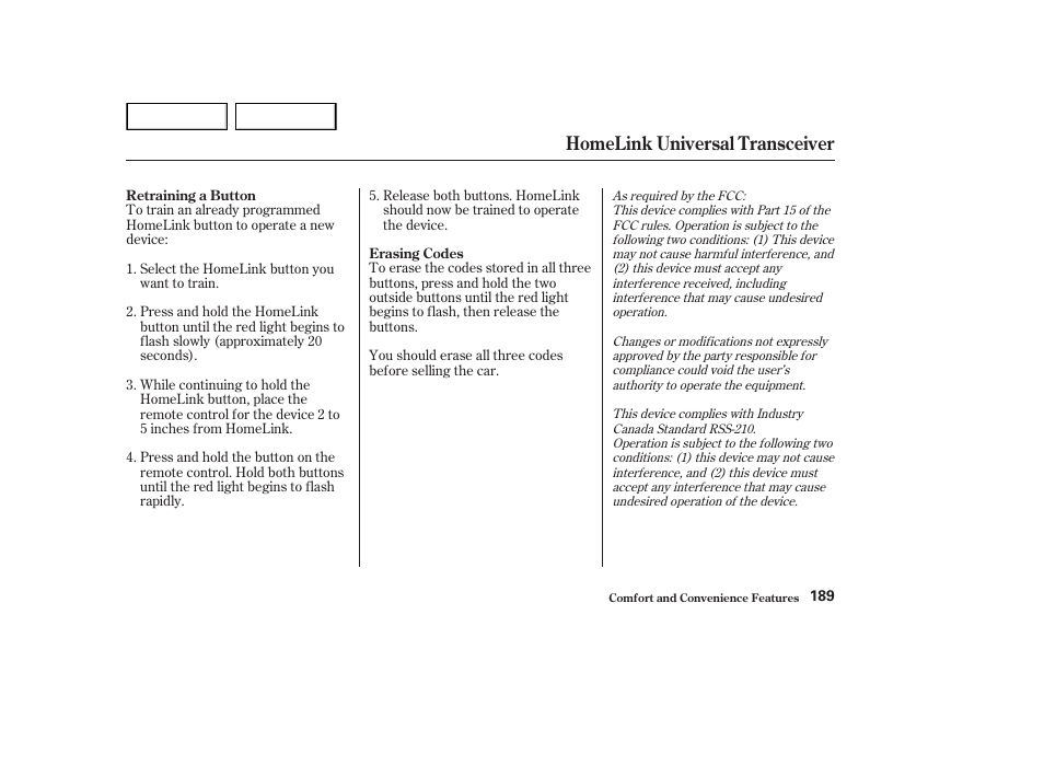 Homelink universal transceiver | HONDA 2002 Accord Coupe - Owner's Manual User Manual | Page 192 / 375