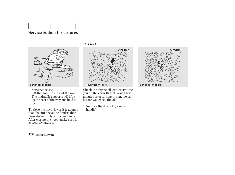 Service station procedures | HONDA 2002 Accord Coupe - Owner's Manual User Manual | Page 199 / 375