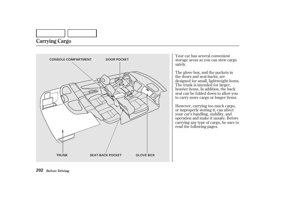 Carrying cargo | HONDA 2002 Accord Coupe - Owner's Manual User Manual | Page 205 / 375