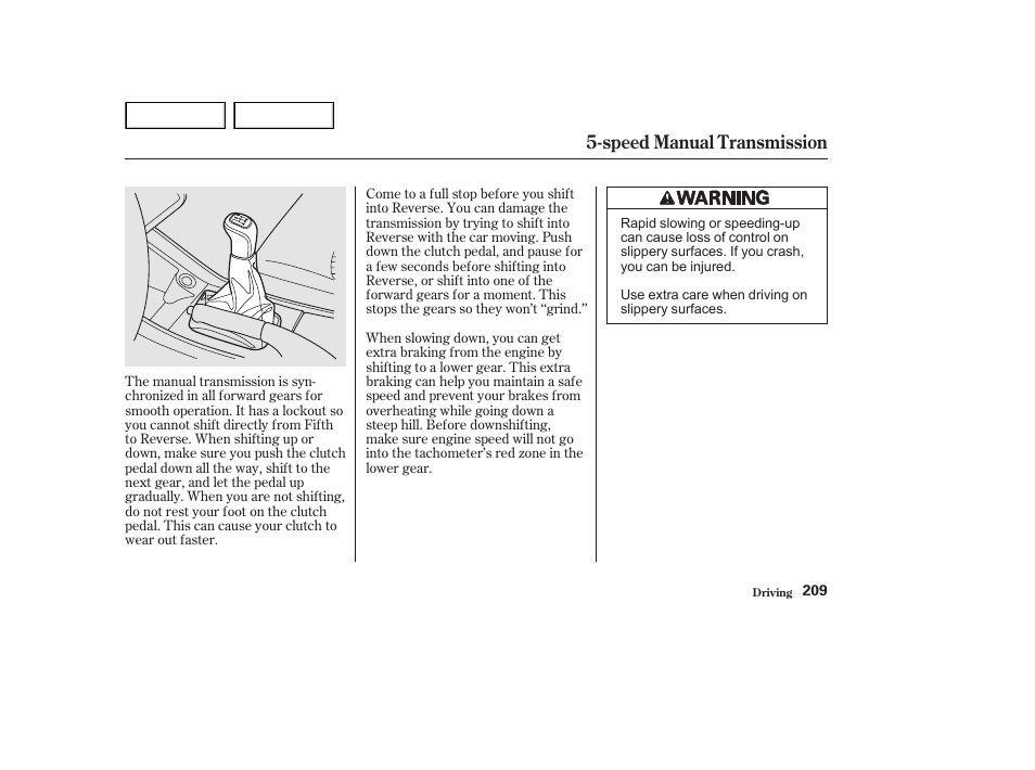 Speed manual transmission | HONDA 2002 Accord Coupe - Owner's Manual User Manual | Page 212 / 375