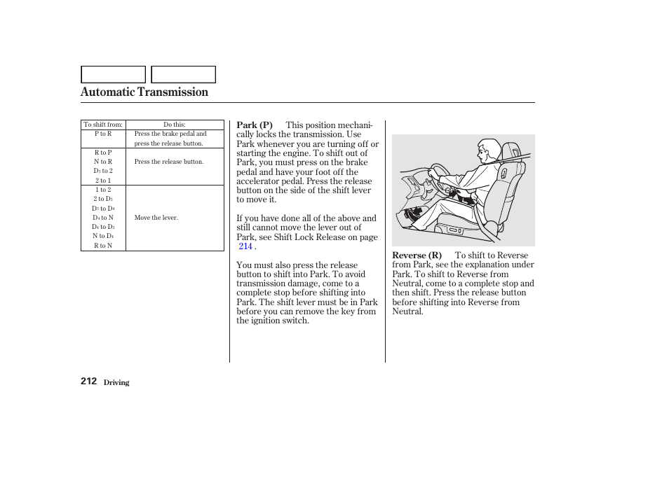 Automatic transmission | HONDA 2002 Accord Coupe - Owner's Manual User Manual | Page 215 / 375