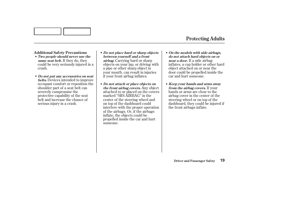 Protecting adults | HONDA 2002 Accord Coupe - Owner's Manual User Manual | Page 22 / 375
