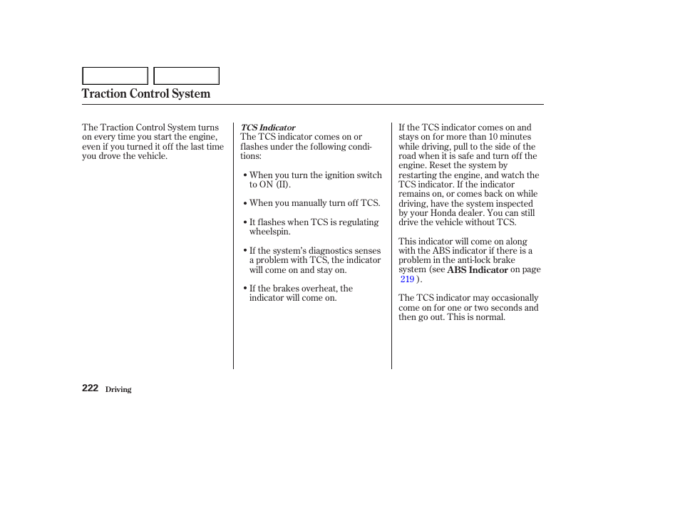 Traction control system | HONDA 2002 Accord Coupe - Owner's Manual User Manual | Page 225 / 375