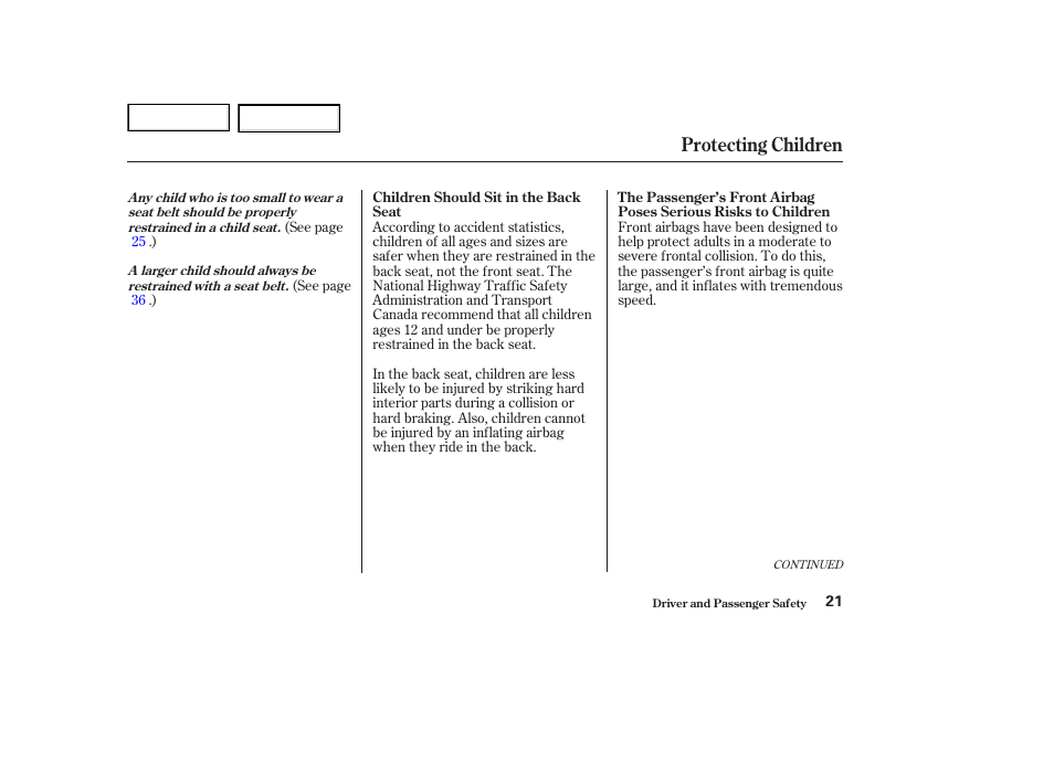 Protecting children | HONDA 2002 Accord Coupe - Owner's Manual User Manual | Page 24 / 375