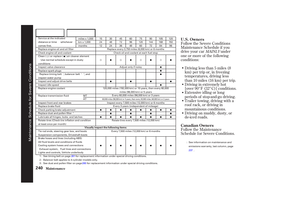 U.s. owners canadian owners | HONDA 2002 Accord Coupe - Owner's Manual User Manual | Page 243 / 375