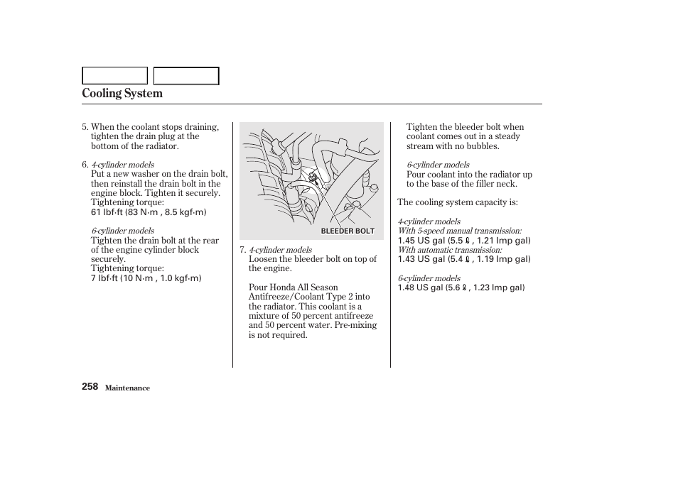 Cooling system | HONDA 2002 Accord Coupe - Owner's Manual User Manual | Page 261 / 375