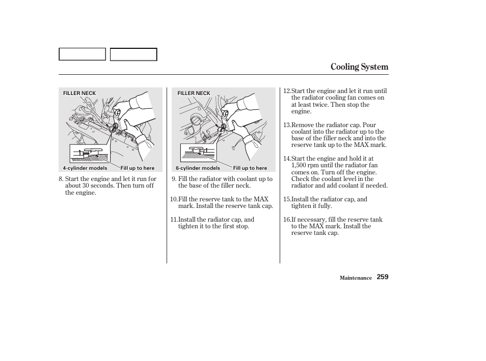 Cooling system | HONDA 2002 Accord Coupe - Owner's Manual User Manual | Page 262 / 375