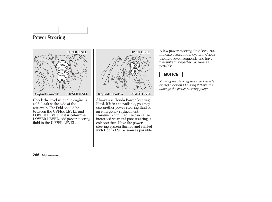 Power steering | HONDA 2002 Accord Coupe - Owner's Manual User Manual | Page 269 / 375