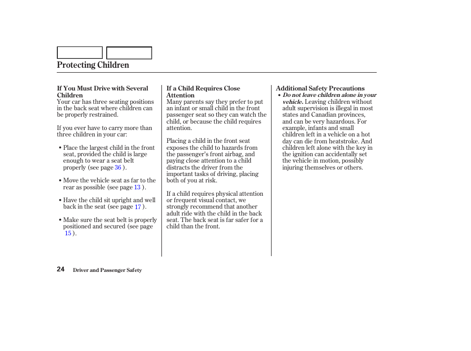 Protecting children | HONDA 2002 Accord Coupe - Owner's Manual User Manual | Page 27 / 375