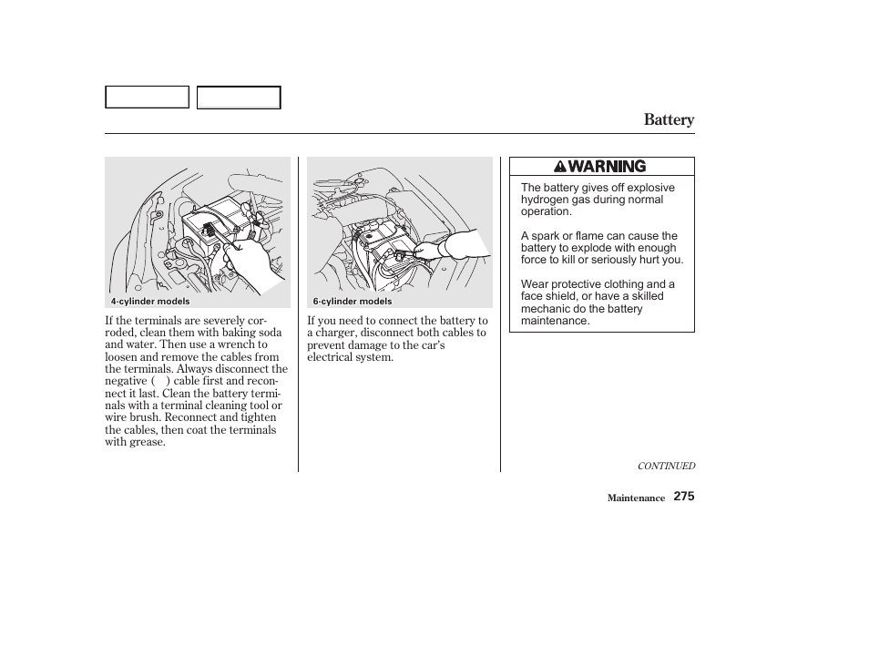 Battery | HONDA 2002 Accord Coupe - Owner's Manual User Manual | Page 278 / 375