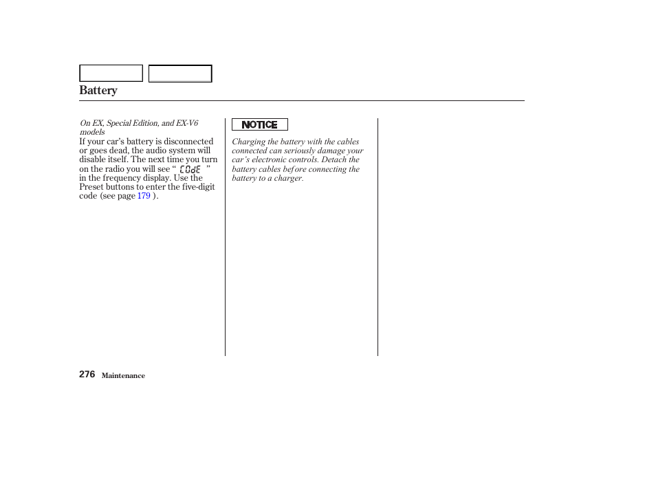 Battery | HONDA 2002 Accord Coupe - Owner's Manual User Manual | Page 279 / 375