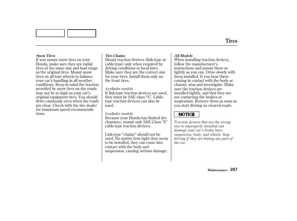 Tires | HONDA 2002 Accord Coupe - Owner's Manual User Manual | Page 290 / 375