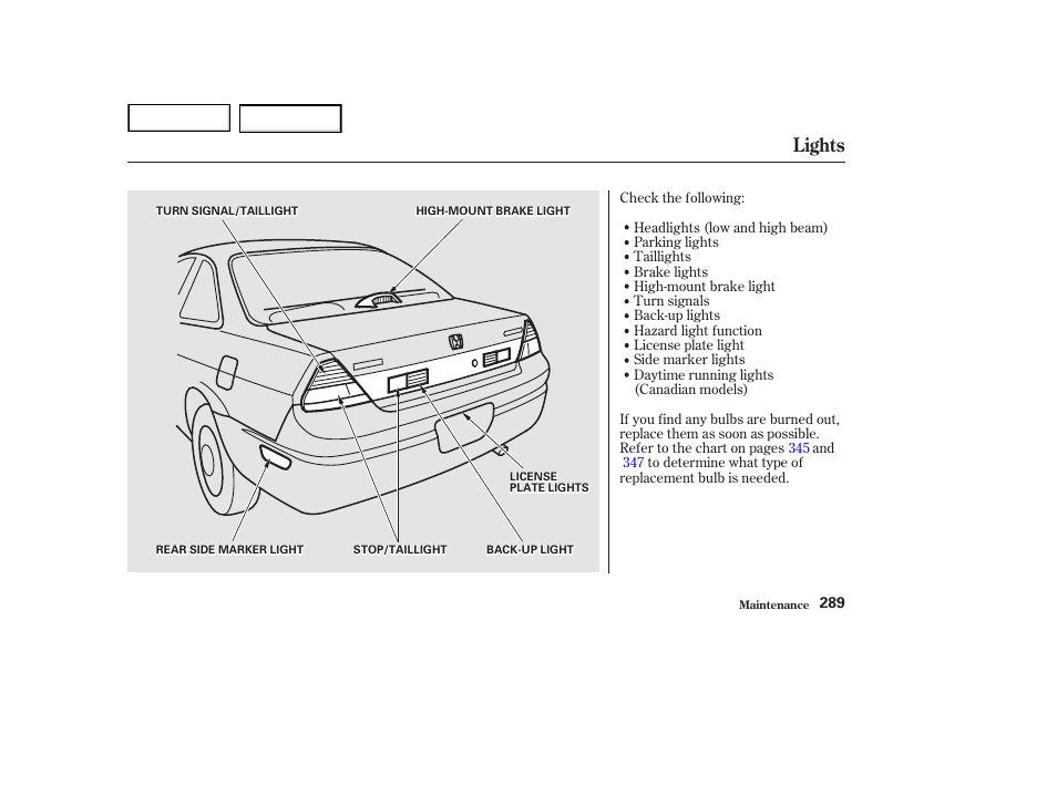 Lights | HONDA 2002 Accord Coupe - Owner's Manual User Manual | Page 292 / 375