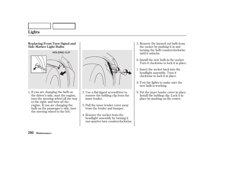 Lights | HONDA 2002 Accord Coupe - Owner's Manual User Manual | Page 295 / 375