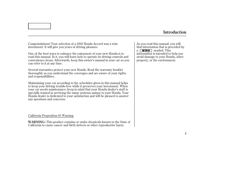 Introduction | HONDA 2002 Accord Coupe - Owner's Manual User Manual | Page 3 / 375