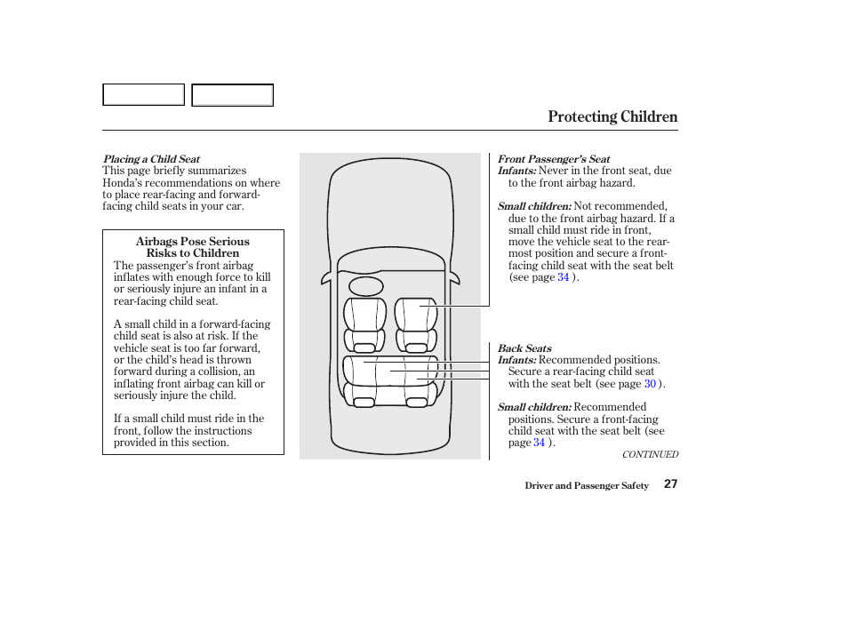 Protecting children | HONDA 2002 Accord Coupe - Owner's Manual User Manual | Page 30 / 375